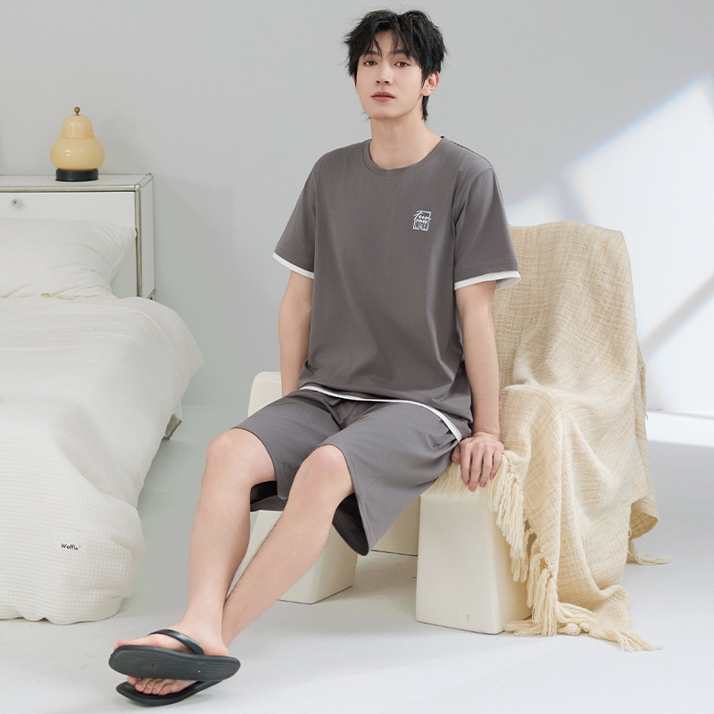 Pijamas de hombre verano algodón fino cuello redondo pantalones cortos de manga corta adolescente suelto de gran tamaño casual simple servicio a domicilio
