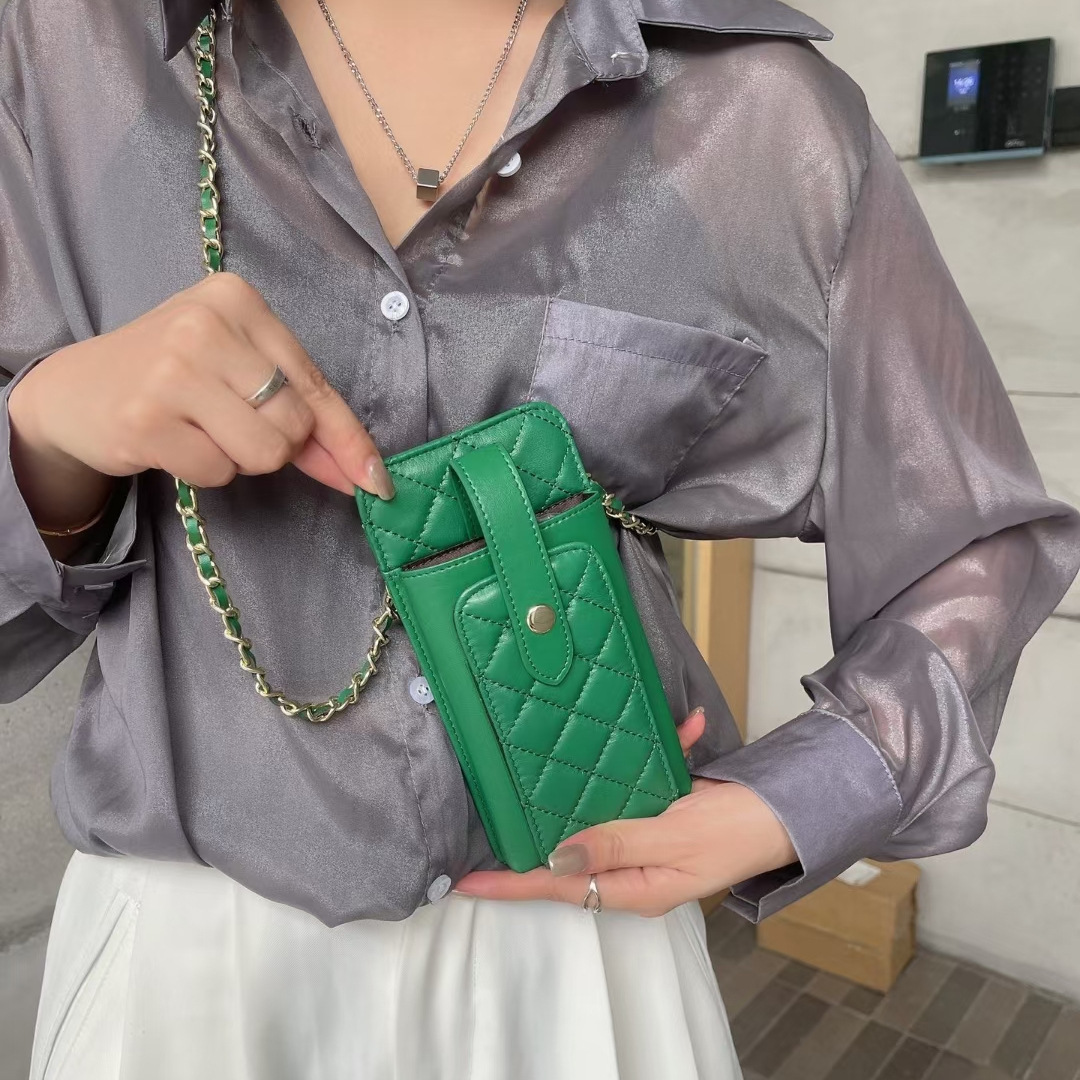 Bolso pequeño de las mujeres de alta calidad de piel de oveja suave crossbody Chanel estilo perfecto cadena bolso del teléfono móvil rombo 3027