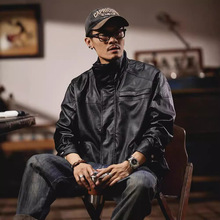 美式复古软皮衣外套男秋季潮牌宽松硬汉痞帅机车工装夹克男春秋款