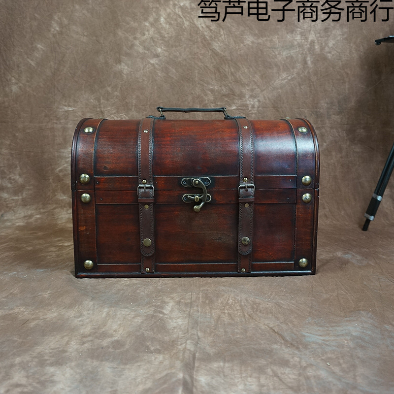 Nueva caja de madera vintage de estilo antiguo caja de juguetes de almacenamiento caja de acabado de ventana de disparo accesorios con cerradura