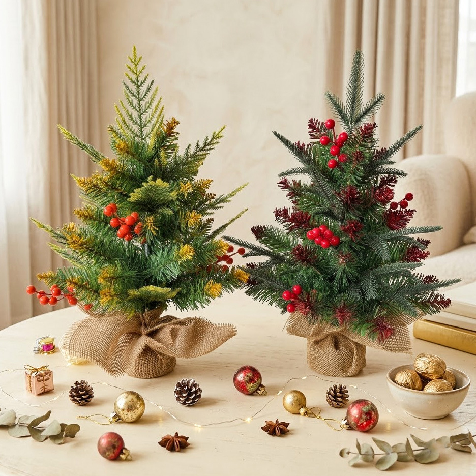 Amazon mezcla de árbol de Navidad mezclado aguja de pino 45 / 60CM árbol de Navidad más fruta roja decoración de Navidad