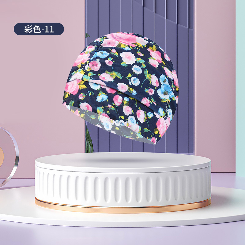 Sombrero de tela de natación adulto unisex cuidado del cabello protección del oído gorro de natación moda no-apriete cabeza plisada gorro de natación al por mayor