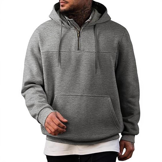 Cross-Border Autumn and Winter Velvet Zipper Pullover Men's Hooded Sweatshirt Men's American Retro Loose Casual Stand-Up Collar Jacket