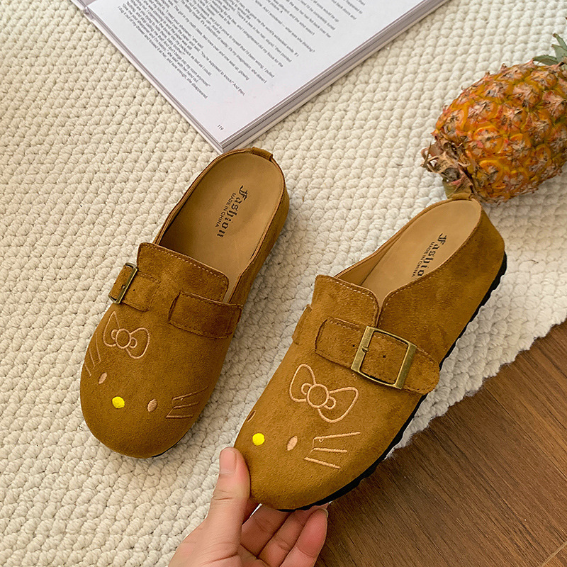 2025 Thick-Soled Slippers New Style Baotou Round-Toe Outer Wear Women's Shoes Regular Version Wide Version Boken Shoes Slip-On Slippers