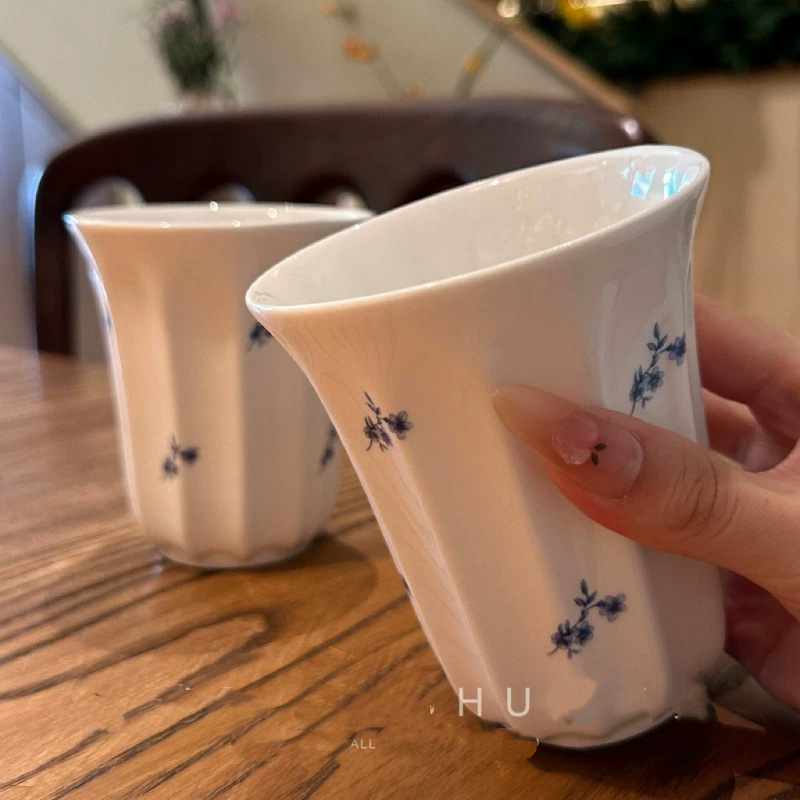 复古碎花不规则陶瓷杯咖啡杯小清新喝水杯茶杯法式中古风早餐杯|undefined