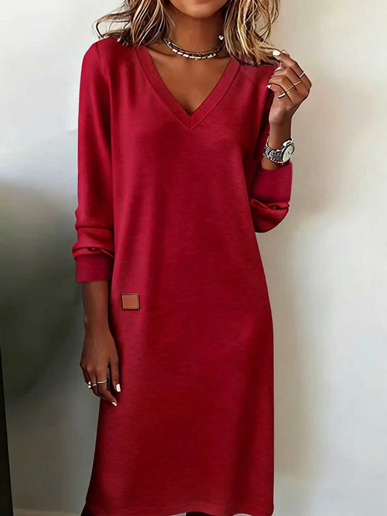 Spring Autumn Women's V Neck Slim Fit Long Dress Bodycon Fashion Jumpsuit_ecoleips.com