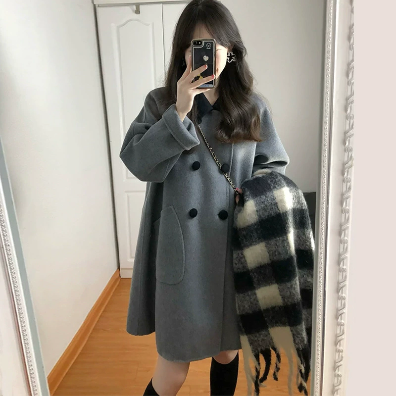 Конкурентный кукольный воротник шерстяная куртка женская средняя длинная осенняя и зимняя новая маленькая корейка тонкая шерстяная куртка женская