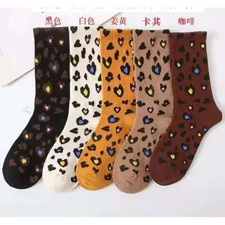 韩版女袜桃心图案少女风中筒束腰袜心形豹纹潮流百搭袜子休闲百搭