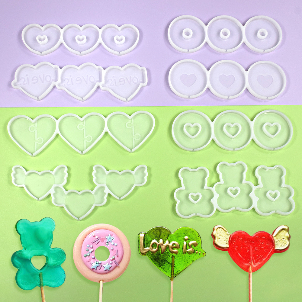 Epoxy molde día de san valentín anillo de diamantes amor tridimensional rose garland lollipop queso palo molde chocolate molde de silicona