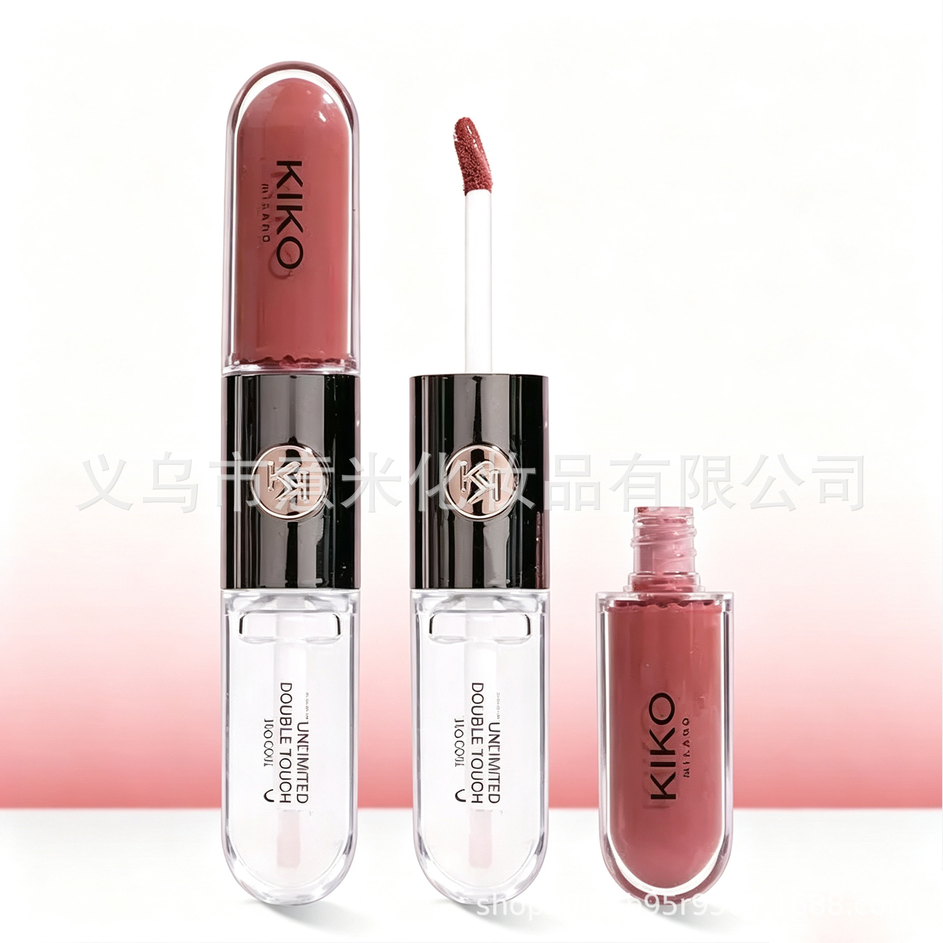 Cross-border KK double-ended lip glaze, mirror-like water-gloss transparent lip gloss, glass lip non-stick cup lipstick, raincoat double-ended lip glaze