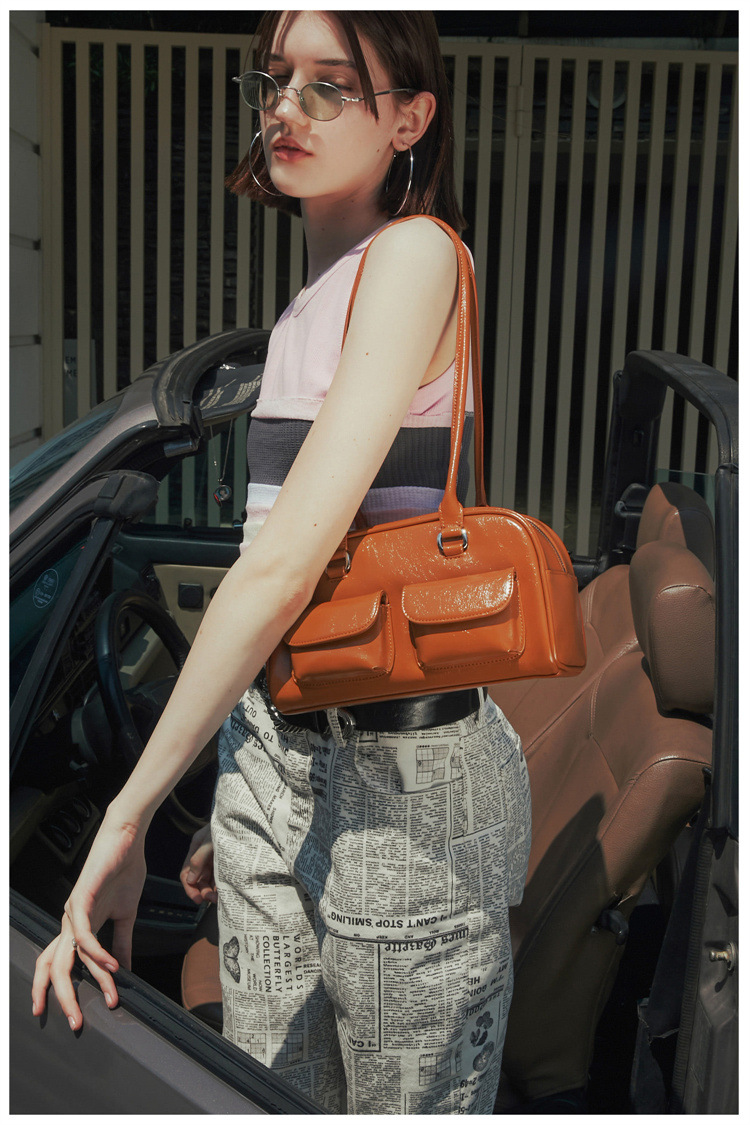 Bowling in cera d'olio dal design di nicchia coreano con tasche multiple, borsa sotto le ascelle casual, borsa a tracolla portatile per pendolarismo_voghion.com