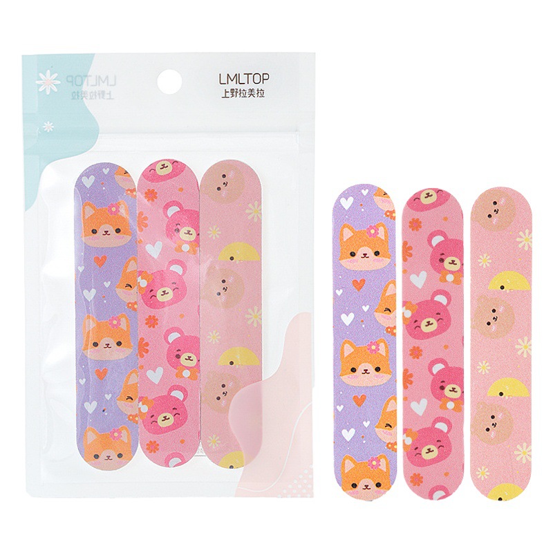 LMLTOP tira de arena de uñas de dibujos animados 3 paquetes lima de pulido de uñas de doble cara tira de pulido herramienta de manicura SY1031