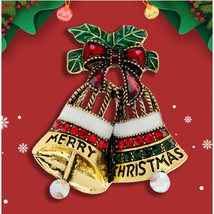Christmas bell brooch fashion retro painted oil holiday corsage cross-border supply women's clothing accessories