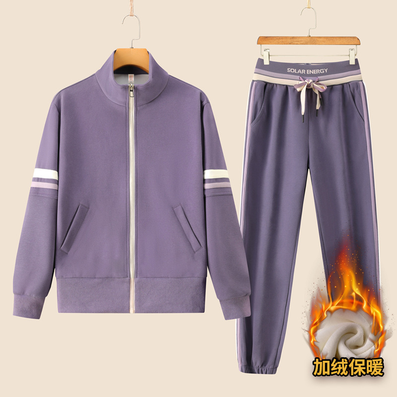 Winter Women's fleece-lined Collar Cardigan Sports suit Slim-fit Outdoor Leisure Fitness Stretch Breathable Leg Pants Winter Women's fleece-lined Collar Cardigan Sports suit Slim-fit Outdoor Leisure Fitness Stretch Breathable Leg Pants