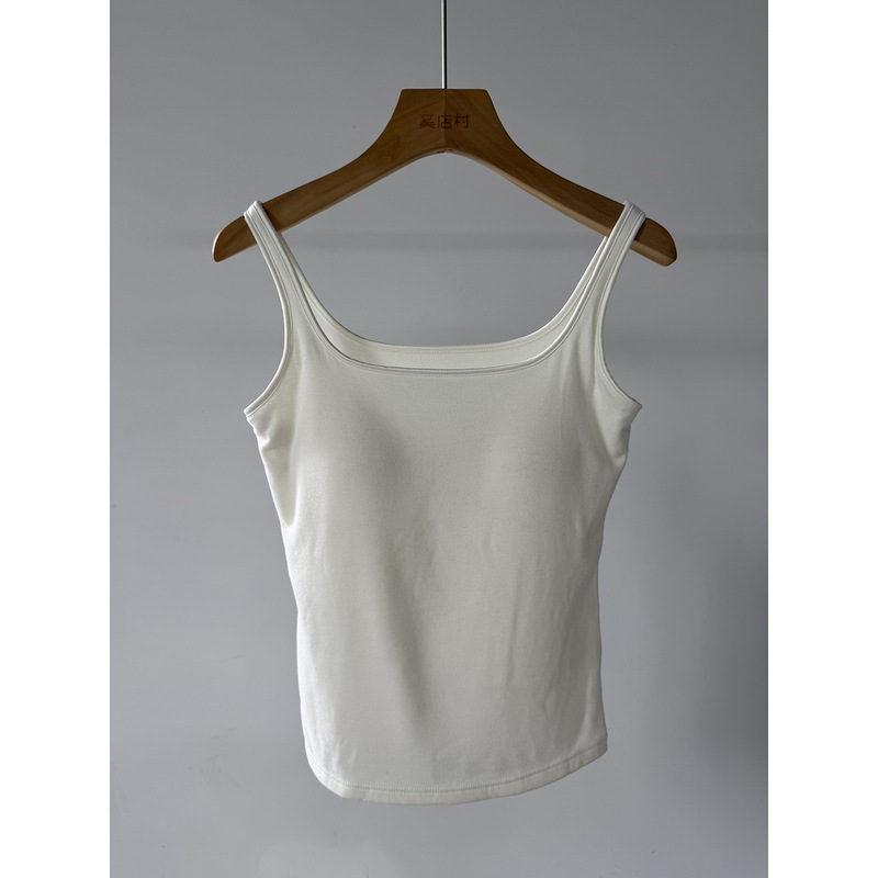 [Albas Cashmere] Seamless and comfortable thin-strap camisole for women, autumn collection, with built-in chest pads, solid color, perfect as a base layer