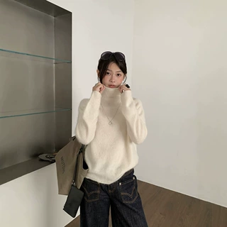 爱与南希十三行2026秋韩系高级感软糯纯色堆堆领慵懒风毛衣05081