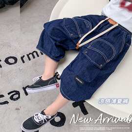 男童裤子夏装新款个性口袋夏季复古休闲儿童七分牛仔裤男孩短裤潮