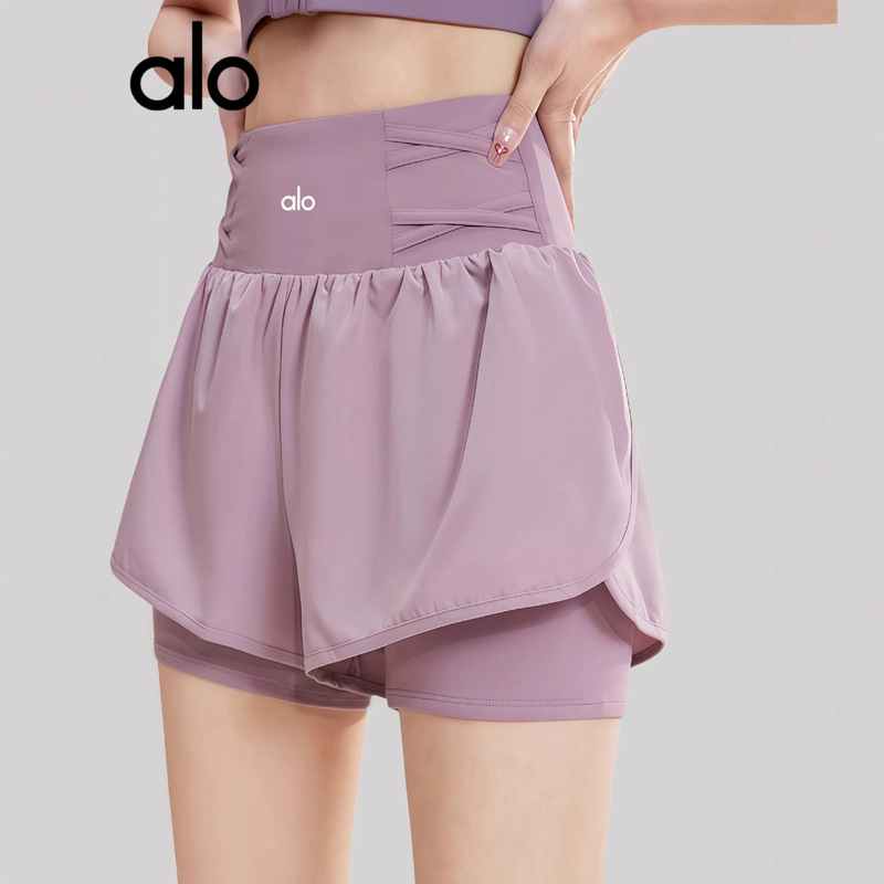 Aio Yoga Sports Shorts for Women, Summer Thin Quick-Dry Running High-Waisted Butt-Lifting Two-In-One Three-Quarter Yoga Pants