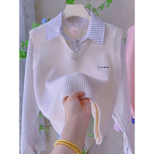 2025初春新款韩版假两件长袖T恤女士洋气减龄感POLO领衬衫潮