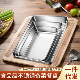 Food-Grade Stainless Steel Square Basin Rectangular Tray Flat-Bottomed Iron Basin Shallow Square Canteen Food Storage Container