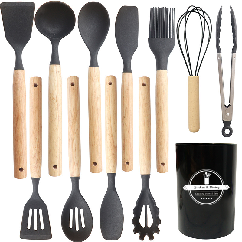 Espátula de silicona, cuchara de sopa, juego de 12 piezas, sartén antiadherente, pala de silicona de grado alimenticio, juego de utensilios de cocina de silicona resistente a altas temperaturas para el hogar