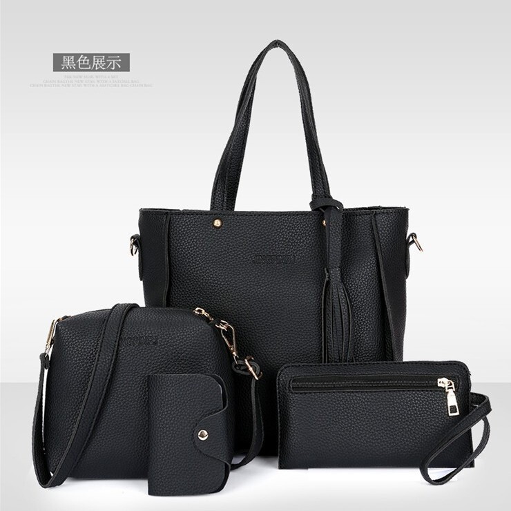 2025 Trendy Mother-In-Law Bag Four-Piece Set New Korean Style Bucket Tassel Shoulder Bag Handbag Women's Bag Large Bag Crossbody Bag