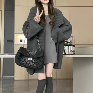 法式慵懒风中长款毛衣外套女秋冬季2026新款女装宽松外穿针织开衫