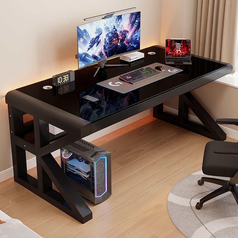 Computer Desk, Bedroom, Home Student Desk, Writing Desk, Tempered Glass Work Desk, Simple Gaming Desk