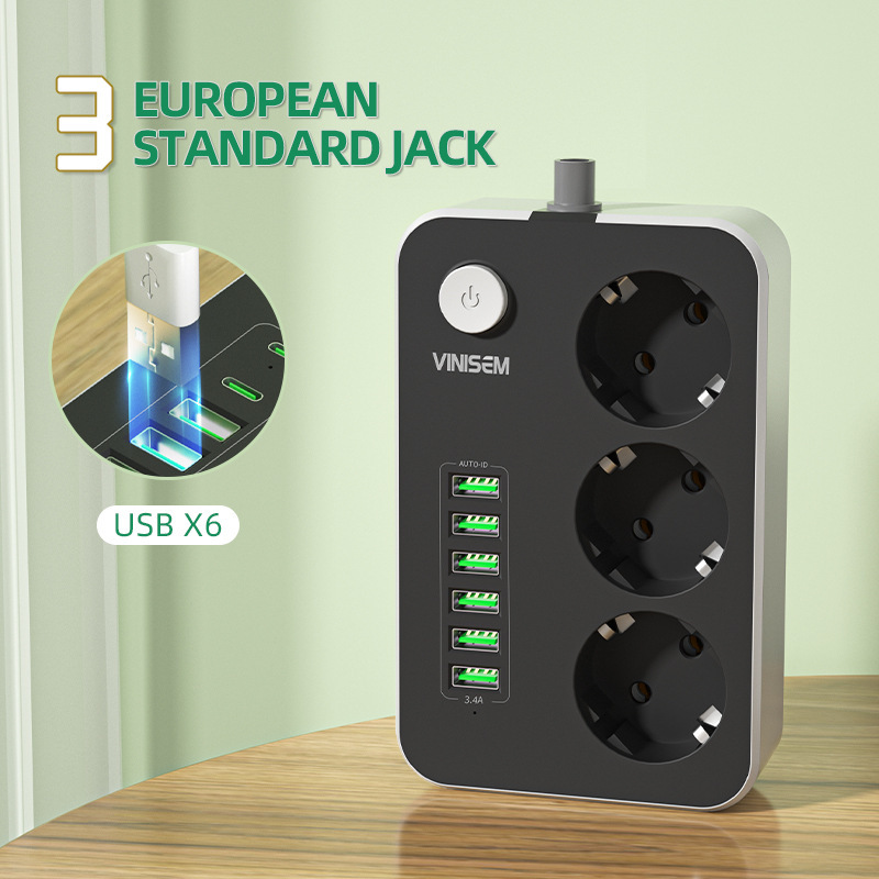 Transfronterizo dedicado estilo europeo 6USB socket de estilo europeo con enchufe de carga tipo C Placa de cableado del hogar