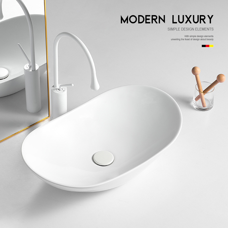 Nordic-style ceramic sink top-mounted sink single basin bathroom face basin household light luxury style