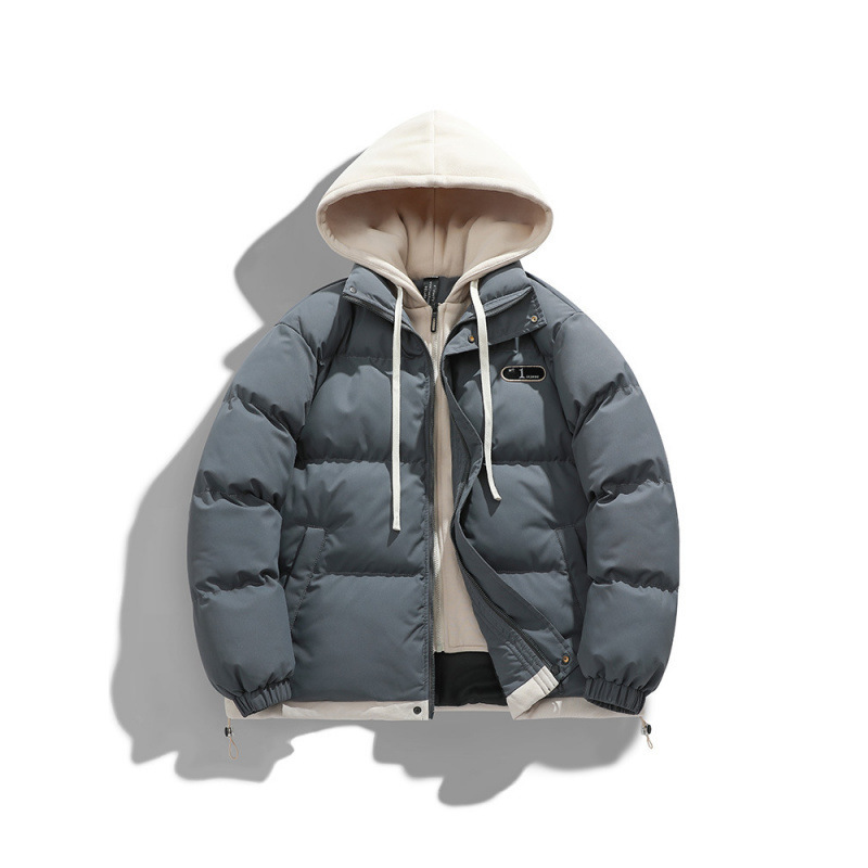 Falso de dos piezas de algodón hombre invierno 2023 nuevo suelto chaqueta de algodón de color caramelo chaqueta de invierno de hombre