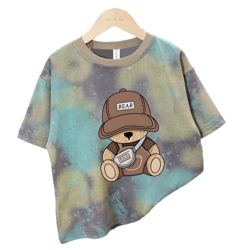 ボーイズタイダイ半袖Tシャツ2025夏新スタイル子供用半袖トップス夏中大型子供用ゆったりトレンドTシャツ|undefined