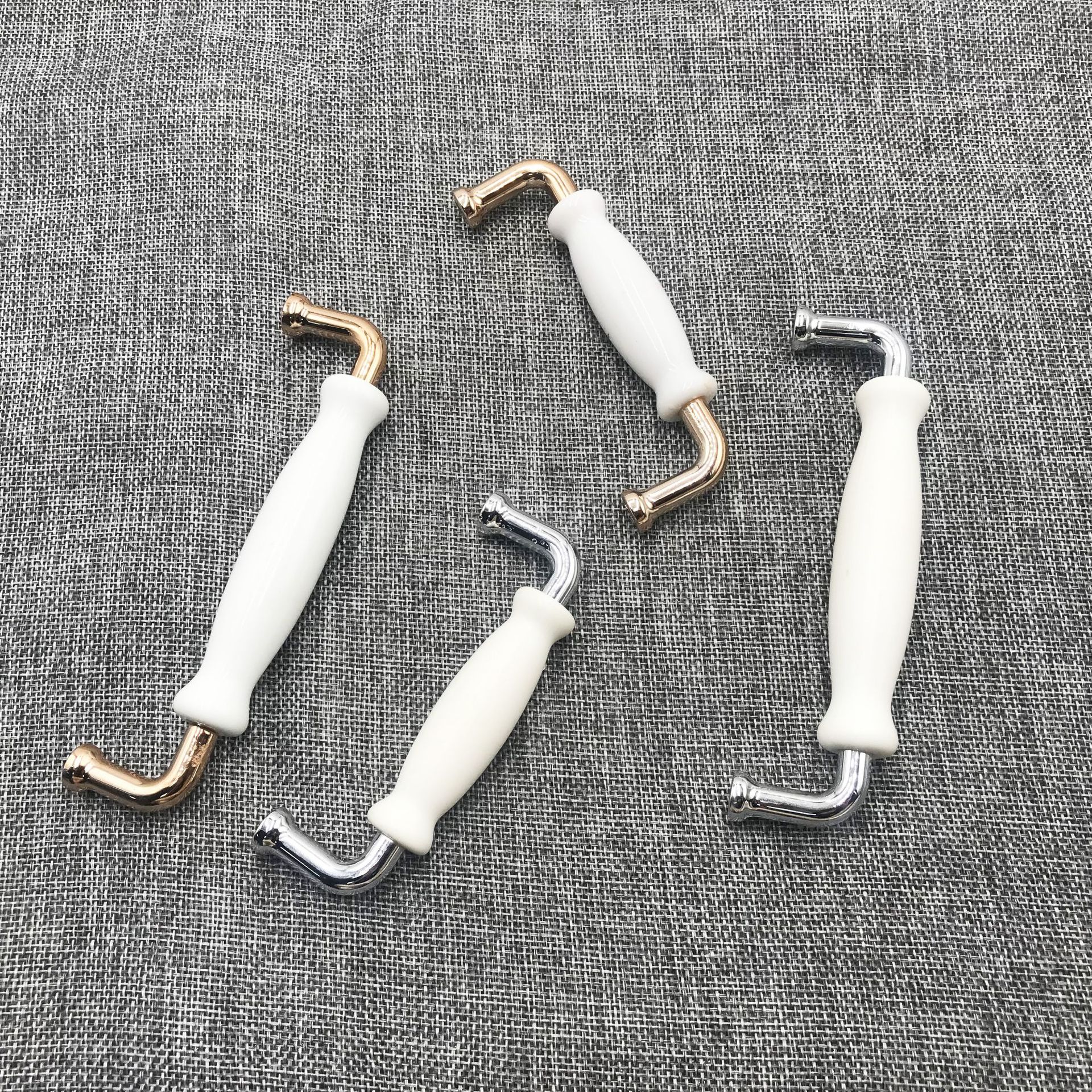 塑料歐式簡約陶瓷拉手實心衣櫃門抽屜塑料拉手 金色白瓷櫃門把手