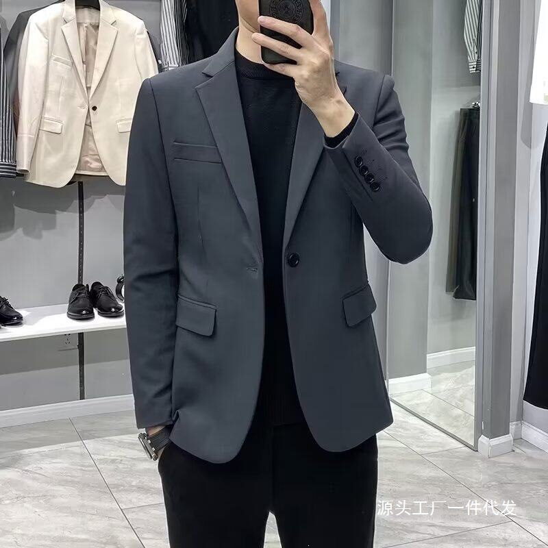 Spring and autumn men's gray suit, high-quality, mature style blazer, wrinkle-free, slim fit, versatile, trendy small suit