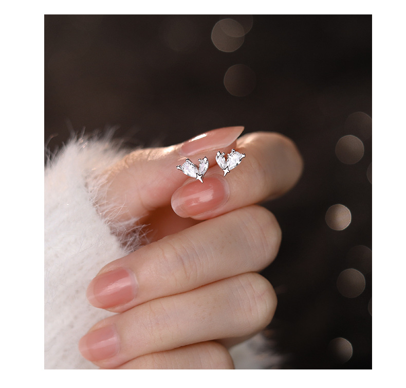 Daily, Street Occasion S999 Silver Heart Shape Ear Studs 925 Sterling Silver Rings