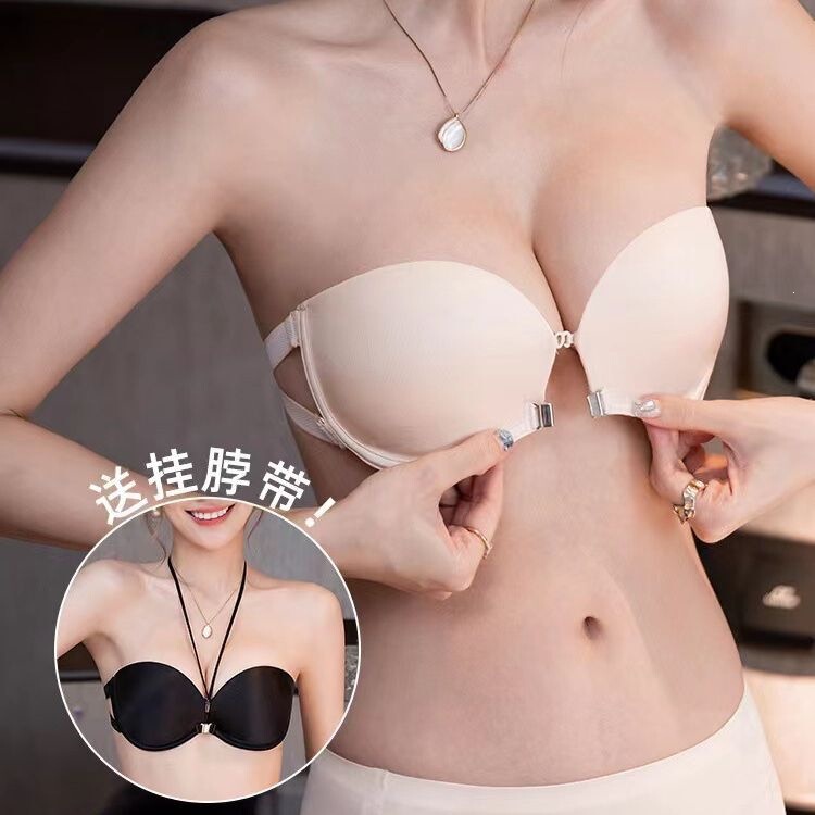 Strapless Invisible Adjustable Push-Up Bra for Small Busts, Anti-Slip, Beautiful Back Halter Neck Bra with Front Clasp Strapless Invisible Adjustable Push-Up Bra for Small Busts, Anti-Slip, Beautiful Back Halter Neck Bra with Front Clasp