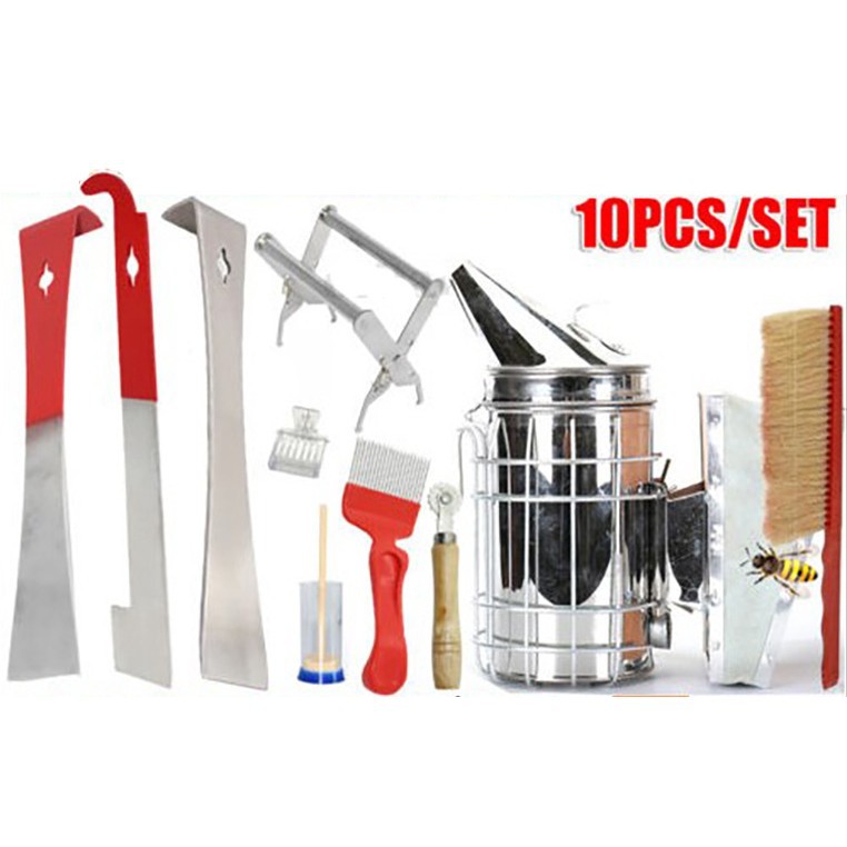 出口型蜂具养蜂工具10件套J型起刮刀熏喷烟器割蜜叉蜂刷养蜂手套