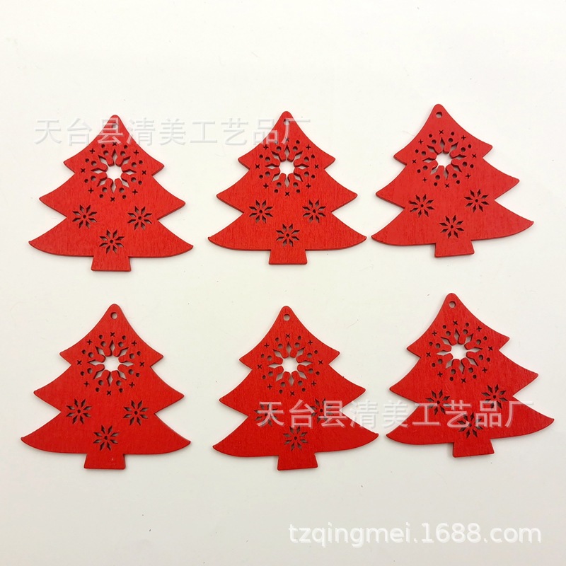 Productos de madera de la serie de Navidad roja DIY colgante de dibujos animados de Navidad de madera 10 piezas un paquete con 10 cuerda de cáñamo