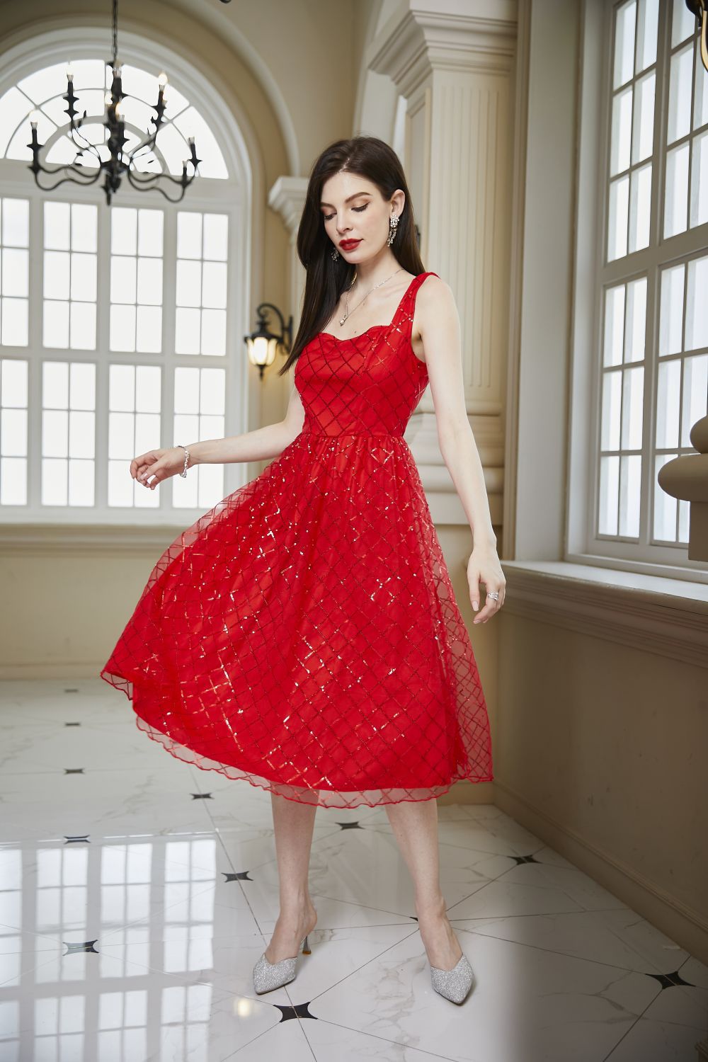 El comercio exterior de Europa y América nuevo vestido de Amazon sin mangas Delgado lentejuelas rojo banquete vestido rojo Vestido corto