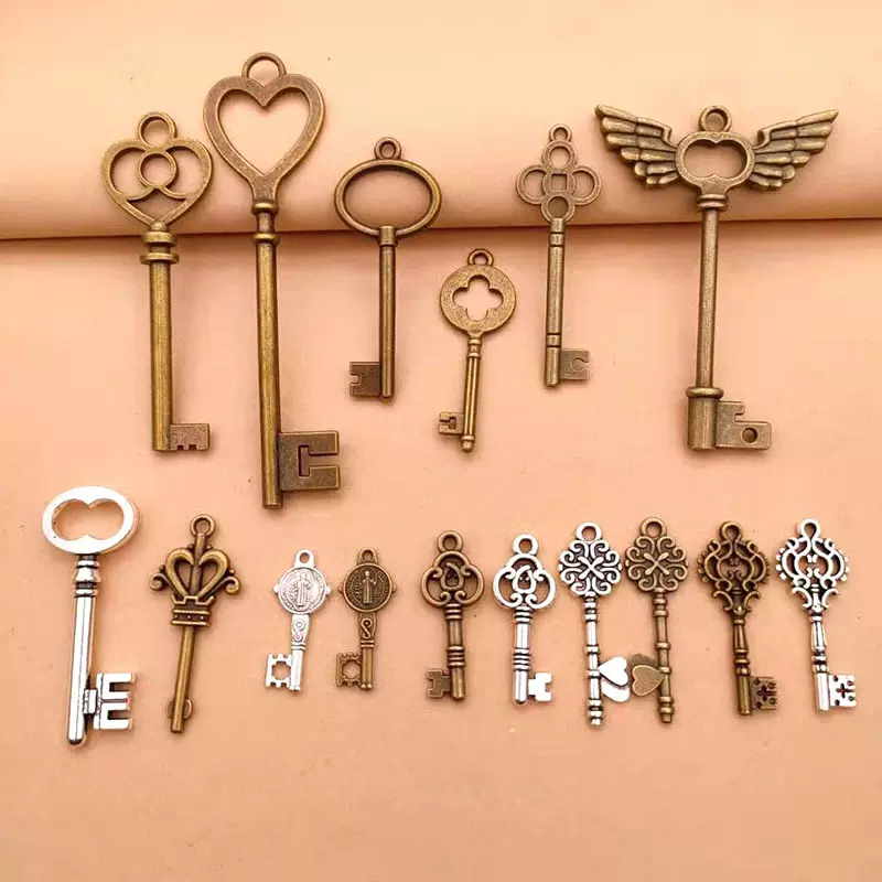 工厂供应合金饰品配件复古皇冠钥匙diy创意个性挂件现货批发