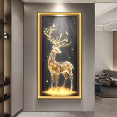 麋鹿进门玄关装饰画轻奢寓意好客厅走廊过道壁画茶室入户发光挂画