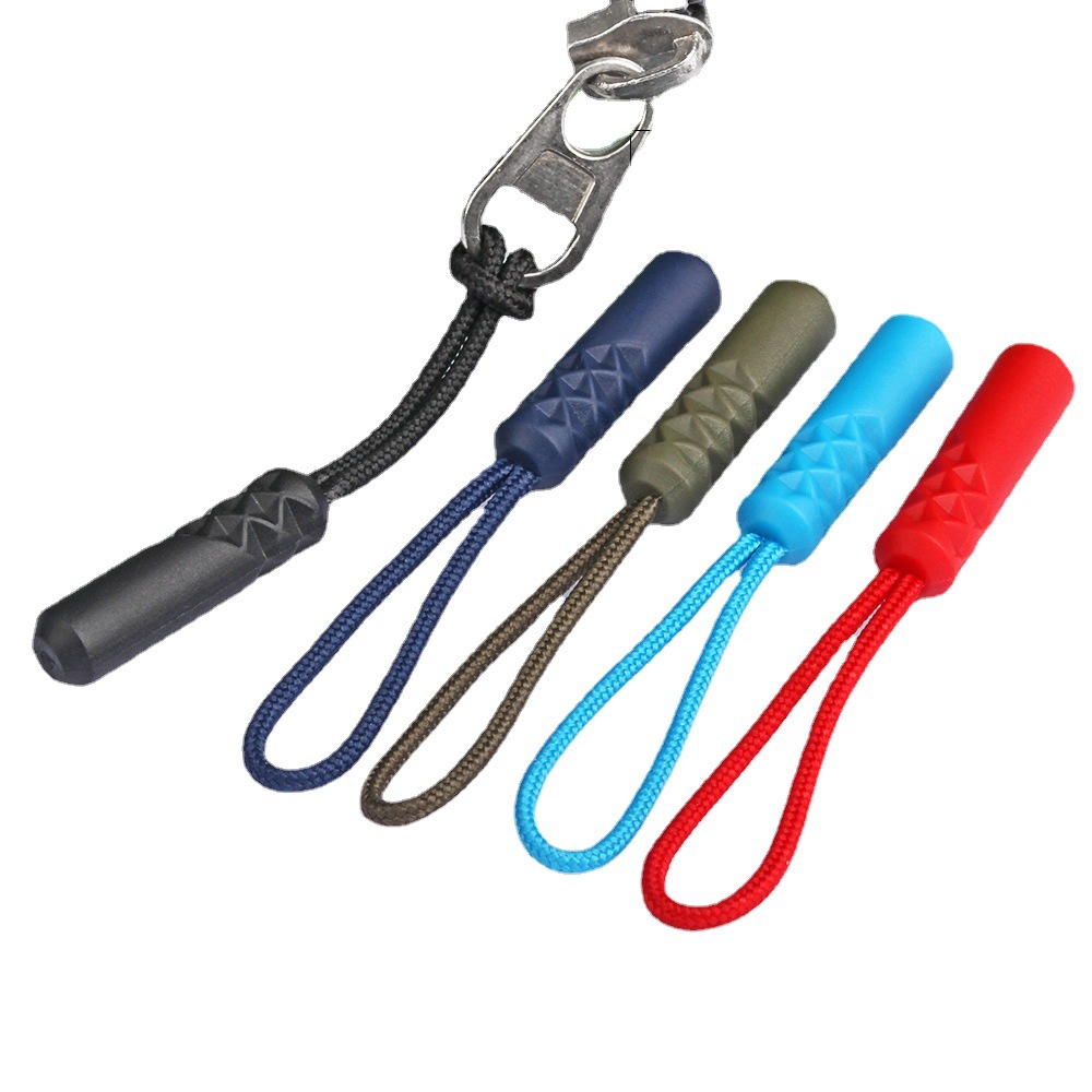 TPU zipper cord, cylindrical head PVC injection molded zipper pull, zipper cord pull head, luggage zipper head and tail cord