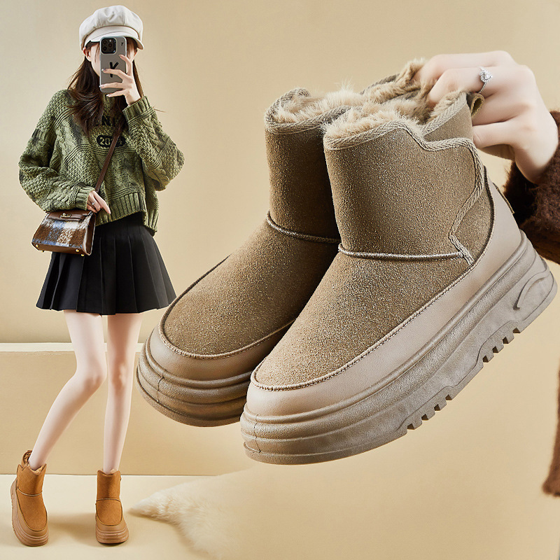 加绒高帮雪地靴女2025冬季新款学生ins韩版保暖休闲鞋棉鞋RD7340