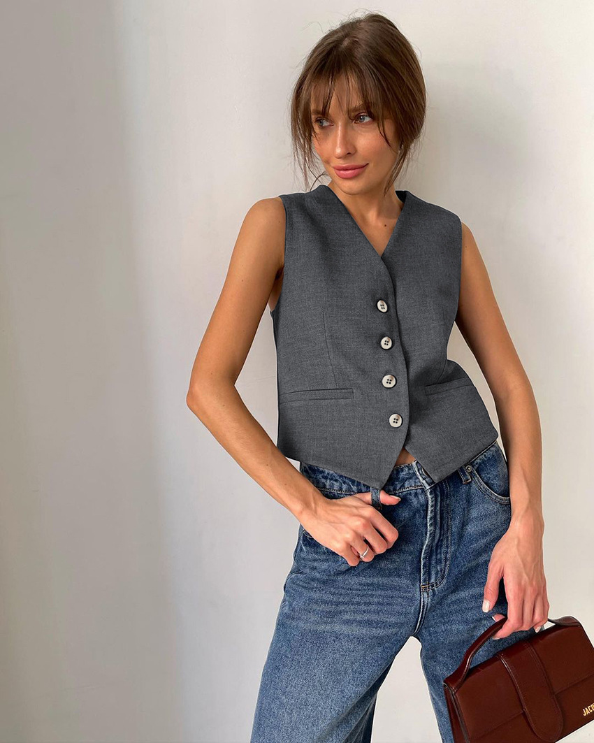 Sleeveless Sleeve Length Polyester Fabric Type Street Women's Casual Solid Color Polyester Pocket Pant Co-ord Set Pants Sets
