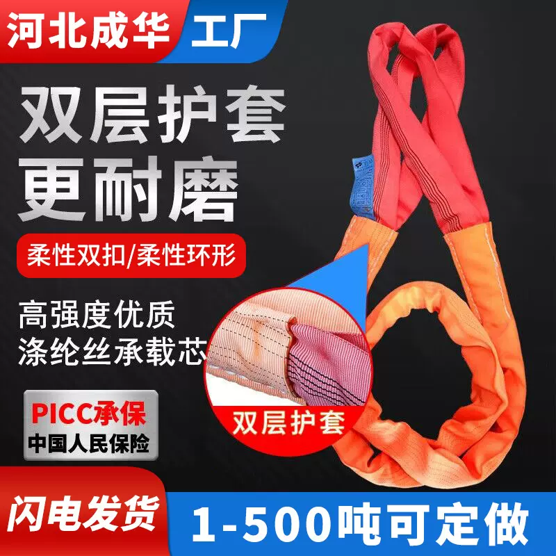 柔性吊装带两头双扣圆环形工业起重吊带5t6t8t10t国标涤纶吊装带