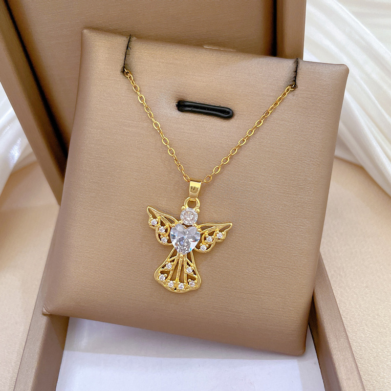Collier ras de cou ange en diamant acier titane luxueux_voghion.com
