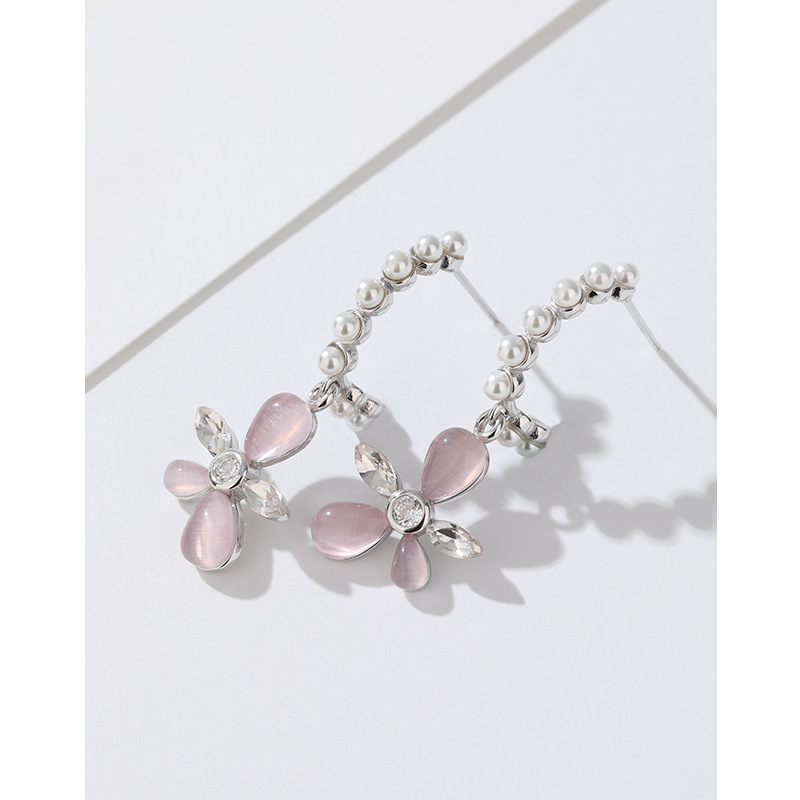 Pendientes de perlas de flores para mujeres 925 nicho de plata esterlina 2024 nuevos pendientes de estilo de alta calidad temperamento de lujo pendientes largos
