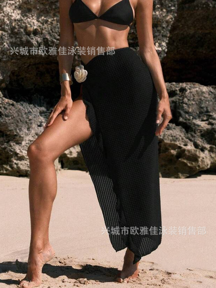 Nueva falda larga transfronteriza europea y americana de Amazon, falda de playa de flores, bikini de color sólido de comercio exterior, falda cruzada sexy image 5