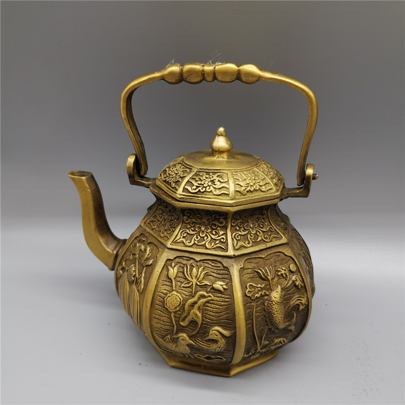 批发仿古黄铜壶摆件 八宝水壶茶壶装饰工艺礼品古玩收藏杂项铜器