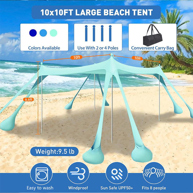 Cross-border Lycra canopy outdoor camping portable octagonal beach dome tent UV-resistant integrated sunshade fabric